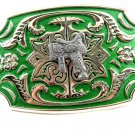 Western Silvertone Green Saddle Belt Buckle #102113