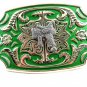 Western Silvertone Green Saddle Belt Buckle #102113