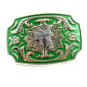 Western Silvertone Green Saddle Belt Buckle #102113