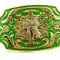 Western Silvertone Green Saddle Belt Buckle #102113