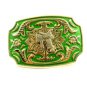 Western Silvertone Green Saddle Belt Buckle #102113