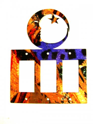 Man In Moon Star Triple Rocker Cover Plate by Steel Images Made In USA 6215a