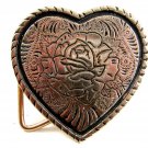 Ladies Western Cowgirl Heart with a Rose in the Center Belt Buckle