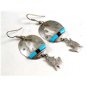 Southwest Sterling Silver Wolf Howling Turquoise Dangley Pieced Earrings