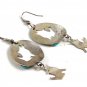 Southwest Sterling Silver Wolf Howling Turquoise Dangley Pieced Earrings