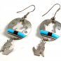 Southwest Sterling Silver Wolf Howling Turquoise Dangley Pieced Earrings