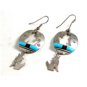 Southwest Sterling Silver Wolf Howling Turquoise Dangley Pieced Earrings