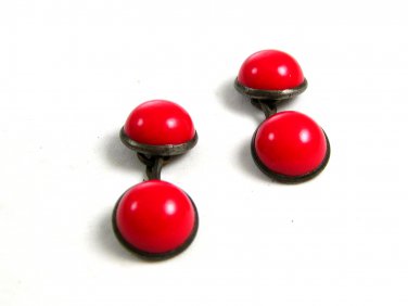 Victorian / Edwardian Silvertone Coral Cufflinks 22514