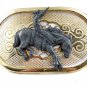 Western Goldtone Cowboy on Horse Waving Hand Belt Buckle #102113