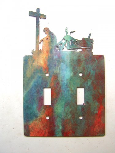 Cowboy w/ Motorcycle Double Light Switch Cover Plate by Steel Images USA 030315F