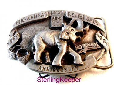 Vintage 1988 Siskiyou Kansas MCC Self Help Relief Sale Elephant Belt Buckle