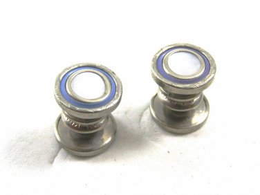 Deco Silvertone Purple Mother of Pearl Snap Link Cufflinks By KUM-A-PART 101314