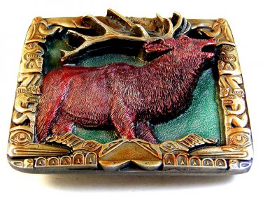 Large Vintage 1994 Bergamont Enameled Buck Deer  Belt Buckle