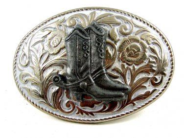 Western Silvertone Cowboy Boots Belt Buckle #102113c