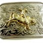 Silvertone Goldtone Western Rodeo Cowboy Riding Bull Belt Buckle 10292013