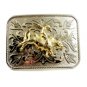 Silvertone Goldtone Western Rodeo Cowboy Riding Bull Belt Buckle 10292013
