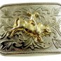 Silvertone Goldtone Western Rodeo Cowboy Riding Bull Belt Buckle 10292013