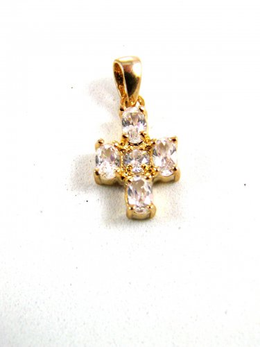 Teeny Tiny 14K Gold Filled Goldtone & Rhinestones Cross Pendant 5114