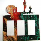 Southwest Pueblo Cactus Triple Rocker Light Cover Plate Steel Images USA 51415a