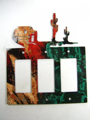 Southwest Pueblo Cactus Triple Rocker Light Cover Plate Steel Images USA 51415a