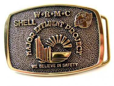 1983 Shell W.R.M.C. Becktel Major Effluent Project Solid Brass Belt Buckle by BT