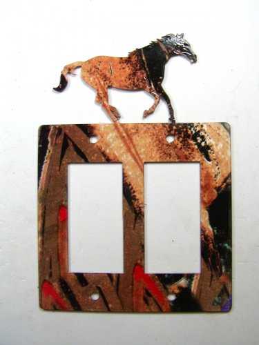 Wild Horse Running Double Rocker Outlet Cover Plate by Steel Images USA 030315RR
