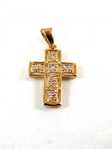 14K Gold Filled Goldtone & Rhinestones Cross Pendant 5114