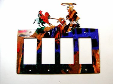 Western Cowboy Rodeo Calf Roping Triple Rocker Outlet Cover Plate Steel Images