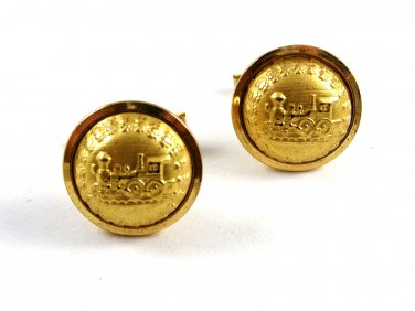 Vintage Steam Engine / Train Brass Cufflinks In Box by Historic Originals 100114