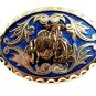 Western Silvertone Blue Cowboy Riding Broncho Belt Buckle #102113d