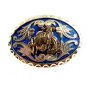 Western Silvertone Blue Cowboy Riding Broncho Belt Buckle #102113d