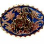 Western Silvertone Blue Cowboy Riding Broncho Belt Buckle #102113d
