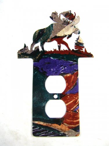 Big Moose In Woods Double Outlet Cover Plate by LaZart 6915AA