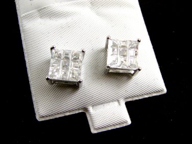 Sterling Silver w 9 CZs Pierced Studs Earrings 12092013yy