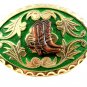 Western Goldtone Green Cowboy Boots Belt Buckle #102113