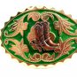 Western Goldtone Green Cowboy Boots Belt Buckle #102113