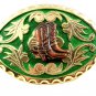 Western Goldtone Green Cowboy Boots Belt Buckle #102113