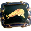 Roaring Lion Enameled Belt Buckle Marked IN in Circle