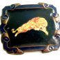 Roaring Lion Enameled Belt Buckle Marked IN in Circle