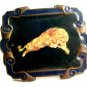 Roaring Lion Enameled Belt Buckle Marked IN in Circle