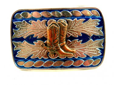 Made in USA Western Silvertone Blue Cowboy Boots Belt Buckle #102113f