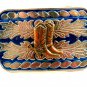 Made in USA Western Silvertone Blue Cowboy Boots Belt Buckle #102113f