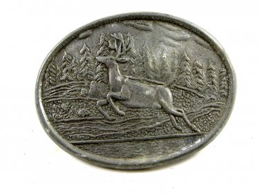 True Vintage Buck Deer Running In Woods Belt Buckle Unmarked 100114