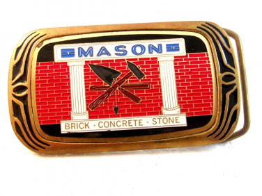 1983 Masons Brick Concrete Stone Solid Brass Belt Buckle