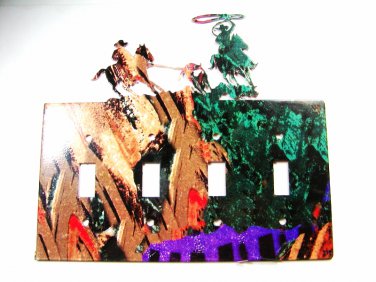 Rodeo Cowboy Bull Ropiing Quadruple Light Switch Cover Plate Steel Images USA J