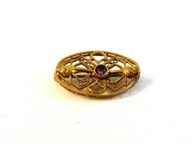 Victorian Gold Tone & Amythest Brooch