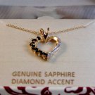 Sterling Silver & 18Kt & Sapphire & Diamond Accent Heart Pendant Chain