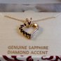Sterling Silver & 18Kt & Sapphire & Diamond Accent Heart Pendant Chain