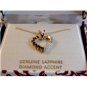 Sterling Silver & 18Kt & Sapphire & Diamond Accent Heart Pendant Chain