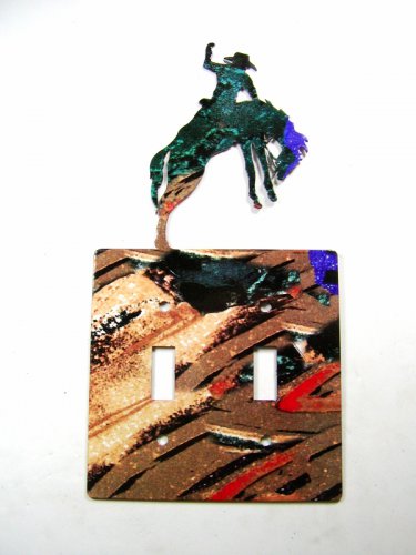 Rodeo Broncho Busting Double Light Switch Cover Plate Steel Images USA 030315V